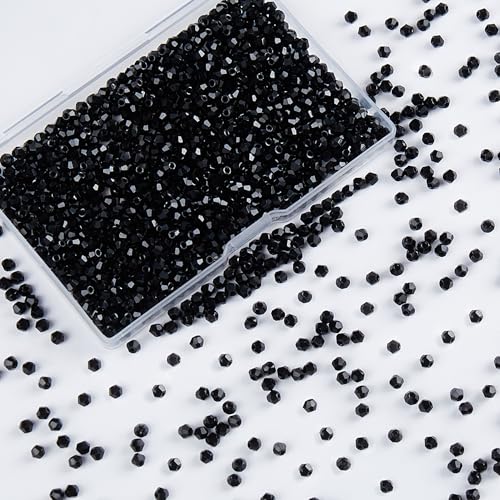 1200pcs Black 3mm Bicone Crystal Beads for Jewelry Making – Small Faceted Glass Beads for Bracelets, Earrings, Loc Sprinkles, DIY Crafts - color: Black, size: 3MM 1200Pcs