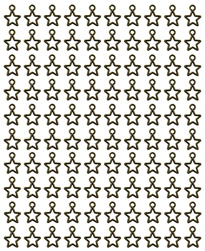 Shapenty Mini Metal Hollow Star Pendant Charms Beads Bulk Pentagram Charms for Necklace Earring Bracelet Keychain Jewelry Making Craft Project Christmas Decoration, 100PCS - color: Bronze