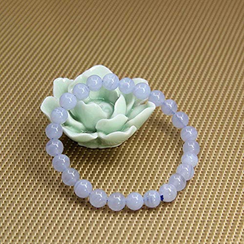 Angelstones Handmade Natural Healing Gemstone 6mm Round Beads Stretch Crystal Bracelet 7 Inch Unisex - color: Blue Lace Agate