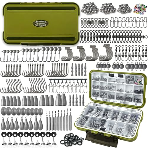 Fishing Accessories Kit, 264/423PCS Fishing Tackle Box with Hooks, Weights, Sinkers for Bass Trout, Gifts for Men,Kids - color: Fishing Accessories Kit 423Pack-Green