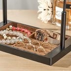 pickpiff Jewelry Organizer Holder Stand: 3 Tier Jewelry Storage Display for Necklace, Bracelet, Earring, Ring, Black & Brown - color: black & brown