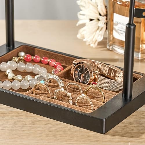 pickpiff Jewelry Organizer Holder Stand: 3 Tier Jewelry Storage Display for Necklace, Bracelet, Earring, Ring, Black & Brown - color: black & brown