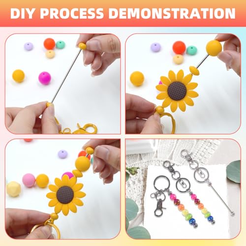 24 Pcs Beadable Keychains Bars bulk - 12 Silver DIY Metal Beaded Keychain Making Kit + 12 Bags Included, Bead Keychain Supplies,Blank Key Chain, Perfect for Women, Men, Mother's Day, Birthday Gift - color: B-silver, size: 12