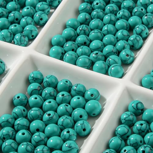 8mm Turquoise Beads 190pcs Natural Stone Gemstone Bead Round Loose Beads for DIY Crafts Bracelet Necklace Earrings Jewelry Making (Green) - color: green
