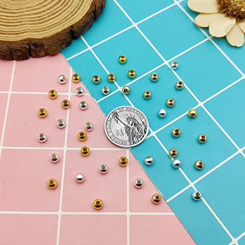 600Pcs 5mm Spacer Beads for Jewelry Making Metallic Plated Beads Smooth Seamless Round Loose Connector Beads Metal Crimp Stopper Beads for DIY Earring Necklace Bracelet Making (Gold, Silver, KC Gold) - color: 5mm, Gold Silver KC Gold