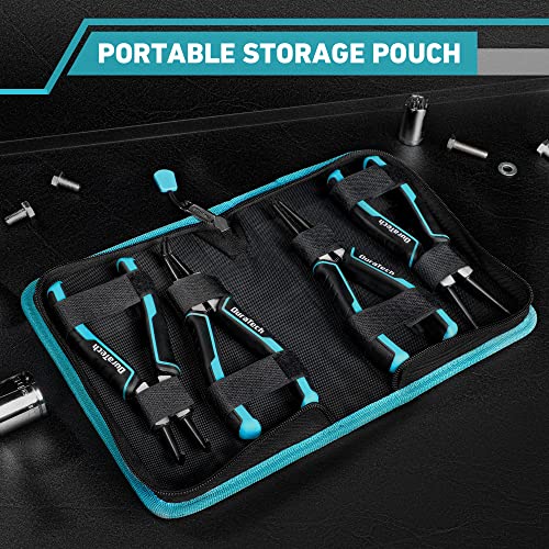 DuraTech 4 PCS Snap Ring Pliers Set, 7 Inch Heavy Duty Internal & External Circlip Pliers Kit with Straight/Bent Jaw, Premium CRV Steel, Precision Spring Loaded C Clip Pliers with Storage Pouch
