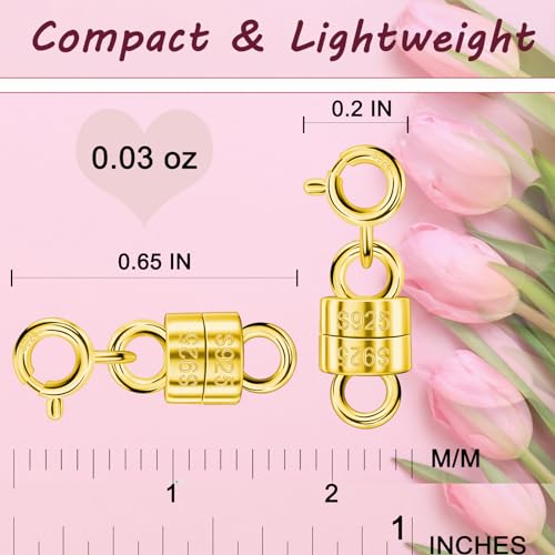Serundo Auto 925 Sterling Silver Magnetic Necklace Clasps and Closures Min Magnetic Clasps for Necklaces Bracelets Chain Extender Connector for Jewelry Making Necklace 2Pack - color: gold