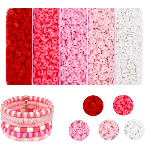 4000pcs Pink Clay Beads Bracelet Making Kit, 6mm Flat Round Polymer Spacer Heishi Beads for Jewelry Making 4000 (Pink) - color: Pink