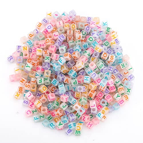 ToBeIT1000Pcs Glow Letter Beads Acrylic Letter Beads Cube Beads Glow in The Dark Beads for Jewelry Making, Bracelets, Necklaces(6 * 6glow Color) - color: glow color