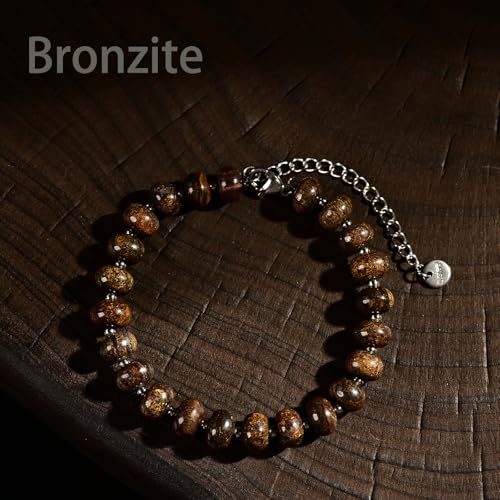 Natural Healing Gemstone Bracelet Handmade Yoga Stretch Elastic Bracelet Stress Relief Crystal Jewelry for Men and Women - color: Bronzite (Release Pressure), size: 5x8