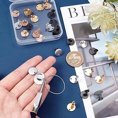 SUNNYCLUE 1 Box 32Pcs 4 Colors Flat Round Earring Posts Stainless Steel Earring Post Ear Stud with Loop Blank Metal Earring Studs Ear Nuts for Earrings Jewelry Making DIY Women Adults Crafts Suppies - color: 16 Pairs Round Mixed Color Stud Earring Finding