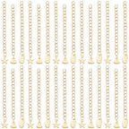 Beebeecraft 1 Box 30Pcs Gold Extender Chains 304 Stainless Steel Chain Extension with Heart Star Oval Charms Bracelet End Curb Chain Extenders for Jewelry Making Bracelets Supplies DIY Craft (58~68mm) - color: Gold-mix Flat