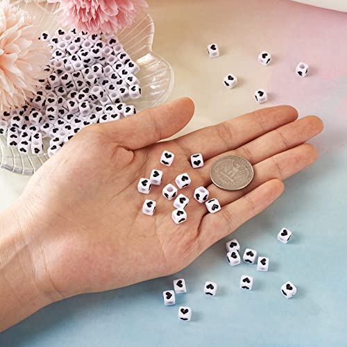 Cheriswelry 200pcs 6mm White Cube Acrylic Heart Beads Black Opaque Crystal Loose Spacer Large Hole Beads Plastic Love Heart Charms for DIY Craft Earring Bracelet Necklace Jewelry Making - color: Cute Heart Beads
