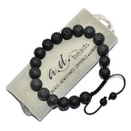 AD Beads Natural 10mm Gemstone Bracelets Healing Power Crystal Macrame Adjustable 7-9 Inch - color: Black Lava