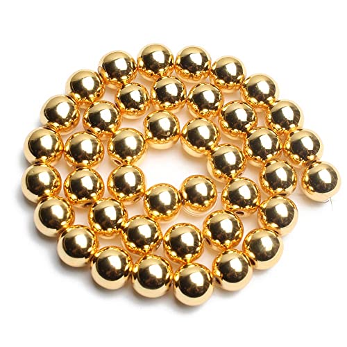 Song Xi 18K Gold Hematite Beads Round Loose Beads for Jewelry Making DIY Bracelets and Necklaces 8mm/45pcs - color: 18k gold, size: 8mm
