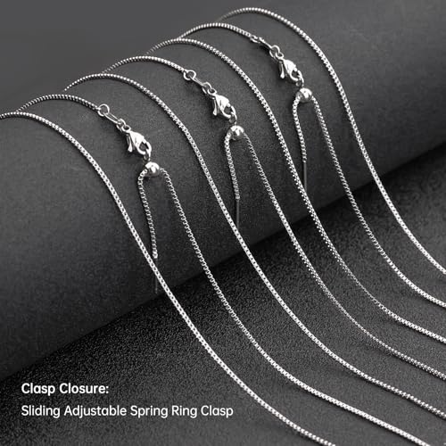 10 Pack Stainless Steel Dainty Box Chain Bulk 20Inch 1.1mm Adjustable Charm Necklace Chains With Rubber Stopper for Jewelry Making - color: Silver Box