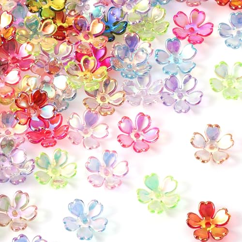 100pcs Cherry Blossom Beads, 5-Petal Acrylic Flower Beads, Mini Spacer Charms for Hair Accessories Bracelets Earring Jewelry Making- Colorful - color: Colorful- B Style
