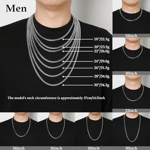 HZMAN Cuban Chain for Men - Stainless Steel Gold & Silver Diamond Cut Hip Hop Link Chains - 3.5mm/5mm/7mm/9mm - 16-30 Inch - color: 5mm Silver, size: 30In