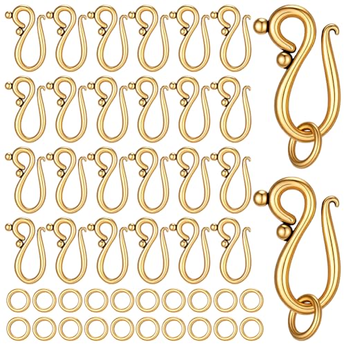 PH PandaHall 100 Sets Tibetan S Hook Clasp S Hook Ring Antique Golden Toggle Clasps Closure Metal Alloy Jewelry Clasps Connector for Necklace Bracelet DIY Jewelry Making, 20.5mm Long - color: Antique Golden