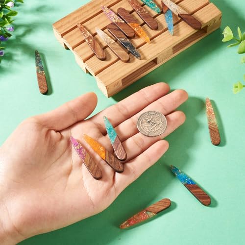 Beadthoven Teardrop Crystal Resin Charms for Earrings Making, 16pcs/8 Pairs Glittery Silver Gold Foil Resin Wood Charms Pendants Water Drop Wood Pieces for Jewelry Making Necklace Lanyard DIY Crafts - color: Colorful Teardrop Glittery