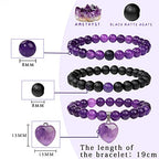 Vinswet Healing Crystal Beaded Bracelets for Women,Natural Amethyst Gemstones Bracelet,Anxiety Stress Relief Heart Charm Bracelet Handmade purple Jewelry Gifts for Women - color: Amethyst&Black Agate