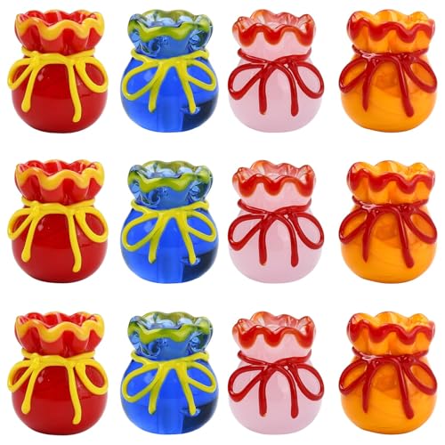 Stiesy Fukubukuro Glass Beads 12Pcs, 4 Colors Imitation Jade Good Luck Charm Beads Spacer for Jewelry Making, Bracelet Pendant DIY, Present Crafting - color: Fukubukuro-4 Color-12pcs