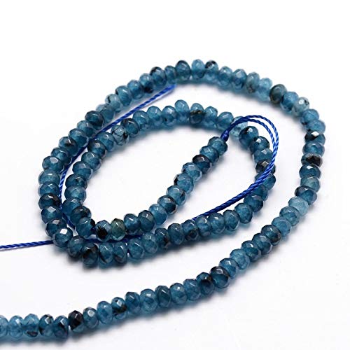 Perlin Agate & Jasper Gemstone Strand Beads 4 mm Rondelle 110 Pieces Jewellery Beads Semi-Precious Stone for Jewellery Necklace Bracelet Earrings (Navy Blue) - color: navy blue