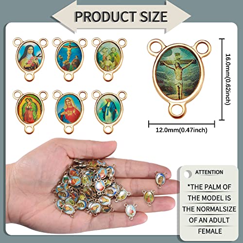 100pcs Mix Picture Enamel Gold Our Lady Miraculous Medal Floral Rosary Centerpiece Cross Jesus Virgin Mary Catholic Alloy Crucifix Charms for DIY Jewelry Making 12mmx16mm(A588)