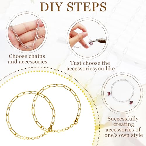 20Pcs Chain Charm Necklace Bracelet Making Kit, Adjustable Paperclip Bracelet necklace chains for charm jewelry making Alloy Link Chains with Lobster Clasps for Women DIY Jewelry Making (Gold) - color: Gold