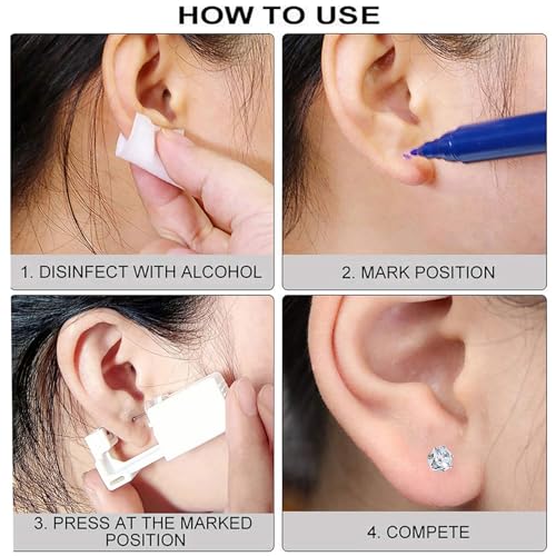 4 Pack Ear Piercing Gun Kit, Disposable Ear Piercing Gun with Silver Earring Studs Safety Ear Piercing Gun Kit Tool - size: 5mm