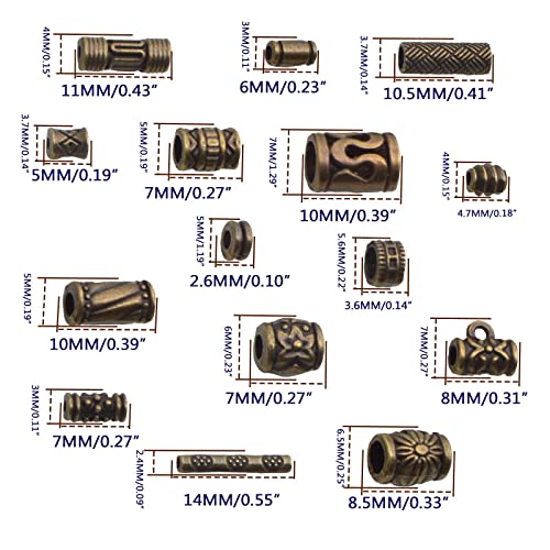 100 Gram Antique Bronze Mixed Styles Column Spacer Beads Alloy Barrel Tube Bar Loose Charm Beads Jewelry Findings Accessories for DIY Bracelet Necklace Craft Projects - color: Bronze