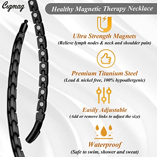 Magnetic Necklace - Titanium Necklace for Men Women Stainless Steel Ultra Strength Magnets - with Adjustable Sizing Tool and Present Box - color: Black
