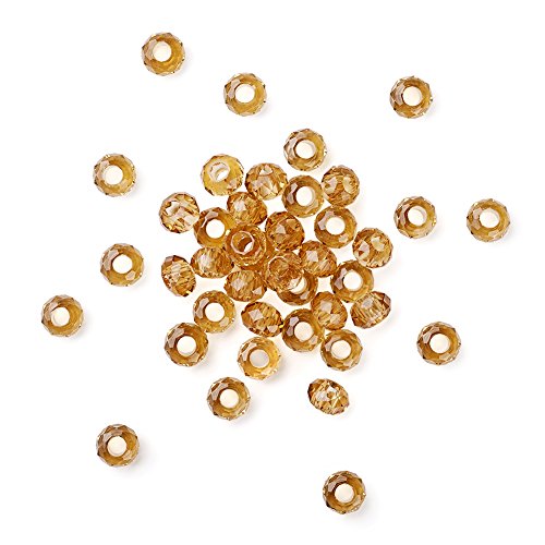 100Pcs Gold Glass Faceted European Beads Crystal Rondelle Large Hole Loose Spacer Beads Slide Charms No Metal Core 14x8mm for DIY Bracelet Necklace Jewelry Making Hole:5mm - color: Gold