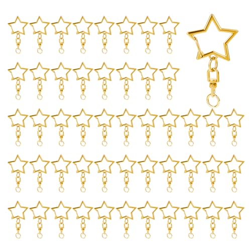 50 Pcs Star Lobster Claw Clasp Star Keychain Clip Gold Star Shaped Spring Snap Keychain with Chain Hanging Buckle and Open Jump Ring for DIY Crafts Jewelry Making Keychains(Gold) - color: Gold