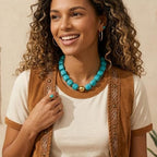 Mchic Colorful Beaded Choker Necklace for Women: Boho Large Square Acrylic Beaded Necklace Stainless Steel Adjustable Surfer Beach Strand Necklaces Summer Handmade Jewelry Gift for Women - color: Teal