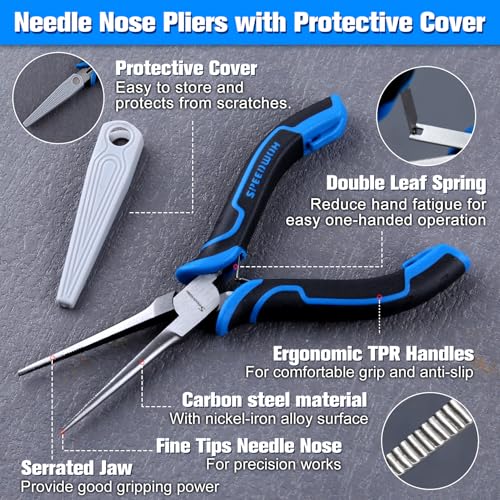 SPEEDWOX Mini Needle Nose Pliers Serrated Jaw with Protective Cover Needle Nose Pliers For Jewelry Making Mini Precision Wire Looping Fine Plier For Jewelry Making Wire Bending Small Object Gripping - style: Needle Nose Pliers Serrated Jaw with Cover