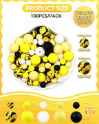 100PCS FIVEIZERO Silicone Beads for Keychain Making, 9mm & 15mm Yellow Black White Mixed 5 Colors Silicone Focal Beads for Bracelets, Beadable Pens and DIY Crafts - color: Yellow Black White