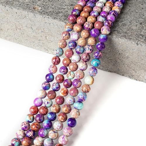 100pcs Natural Stone Beads 8mm Purple Imperial Jasper Round Genuine Real Stone Beading Loose Gemstone Hole Size 1mm DIY Charm Smooth Beads for Bracelet Necklace Earring Jewelry Making Crafts - color: Purple Imperial Jasper