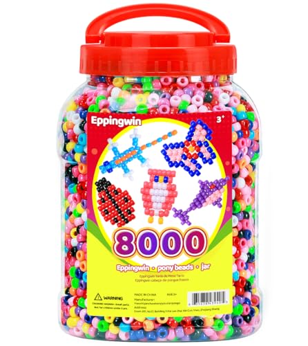 Eppingwin 8000+pcs Wholesale Large Pony Beads (6x9 mm) Bucket, Easy Storage Kandi Bead Bulk, Beads for Jewelry Making Crafts (Multi-Colored) - color: Classic Color, size: 8000+ Beads (1 Pack)