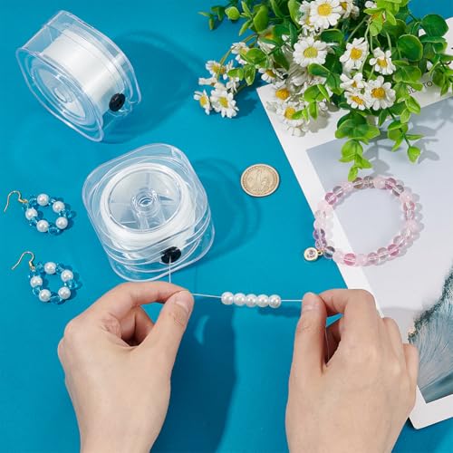 PH PandaHall 502Yards Stretchy String for Bracelets 2 Rolls 0.2mm Elastic Bracelet String Flat Beading Thread Jewelry String Thin Elastic Cord for Bracelet Necklace Jewelry Making, White - size: 0.2mm