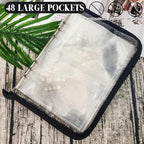 Bracelet Holder Travel Jewelry Organizer Case Transparent Jewelry Storage Book for Earring Necklace Ring with Small Clear Zippered Pouch - color: Black,48 PCS Large Bags