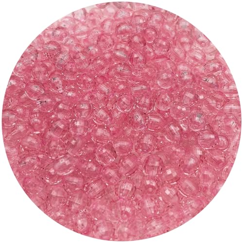 200PCS 10MM Round Crystal Acrylic Beads Crystal Faceted Beads Spacer Beads for DIY Crafts Jewelry Making, Bracelets Necklaces Wind Chimes Suncatchers Loose Gemstones(63-Pink) - color: 63-Pink, size: 10MM