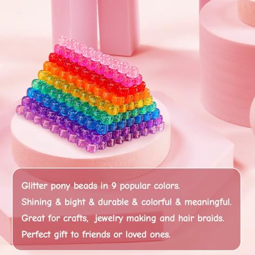 Praisebank Pony Beads, 1200pcs 6x9mm, Wholesale Beads, Bracelets Jewelry Making, Arts & Crafts(Glitter) - color: Glitter, size: Small Size