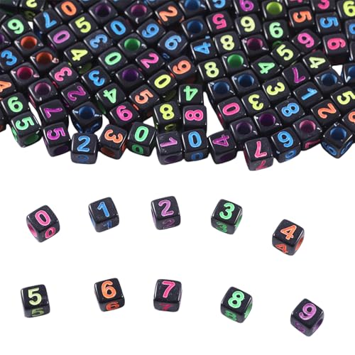 1000pcs Black Square Acrylic Number Letter Beads 6x6mm Colorful Number 0-9 Beads for Jewelry Making and DIY Bracelets Necklaces Key Chains - color: Black Mixed Colorful Number 0-9