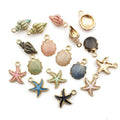 30pcs Assorted Gold Plated Enamel Ocean Starfish Conch Shell Charm Pendant for DIY Jewelry Making Necklace Bracelet Earring DIY Jewelry Accessories Charms (M156)