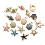 30pcs Assorted Gold Plated Enamel Ocean Starfish Conch Shell Charm Pendant for DIY Jewelry Making Necklace Bracelet Earring DIY Jewelry Accessories Charms (M156)