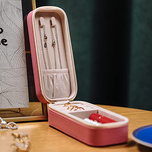 BONNY DODO Small Travel Jewelry Organizers Box for women with PU Leather Portable Mini Jewelry Case with compartments for Necklace Rings Earrings,Luxury Giftable boxes. (Pink, S) - color: Pink, size: S