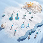 SUNNYCLUE 1 Box DIY 10 Pairs Starfish Mermaid Turquoise Earring Making Starter Kit Ocean Beach Summer Theme Earrings Synthetic Turquoise Beads Turtle Fish Crab Slipper Charm for DIY Jewelry Making - color: Ocean Earrings 4