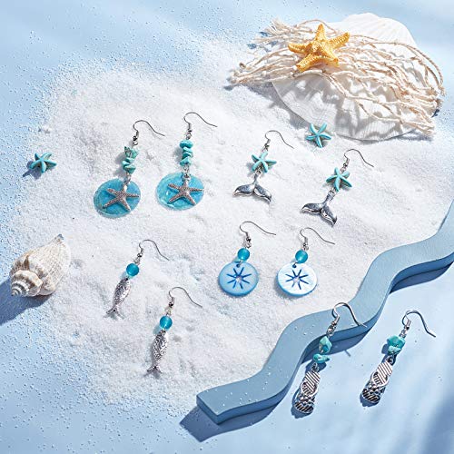 SUNNYCLUE 1 Box DIY 10 Pairs Starfish Mermaid Turquoise Earring Making Starter Kit Ocean Beach Summer Theme Earrings Synthetic Turquoise Beads Turtle Fish Crab Slipper Charm for DIY Jewelry Making - color: Ocean Earrings 4