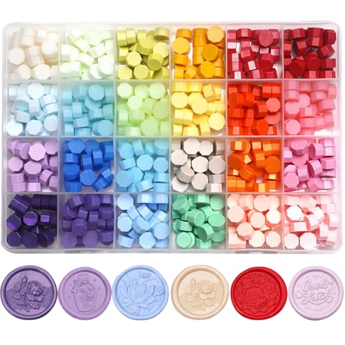 24 Colors Octagon Sealing Wax Beads for Wax Seal Stamp, Decor for Envelope Wedding Invitation and Sealing Letter-600pcs Metallic Assorted Color Wax Seal Beads (24 Rainbow Colors) - color: 24 Rainbow Colors